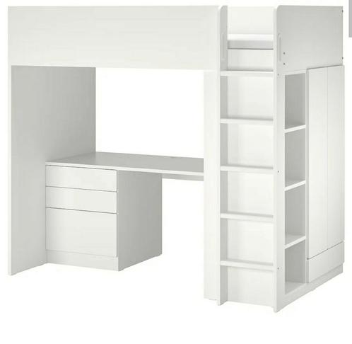 Mezanine bed, wit wit/met bureau met 4 laden, 90x20, Kinderen en Baby's, Kinderkamer | Stapelbedden en Hoogslapers, Zo goed als nieuw