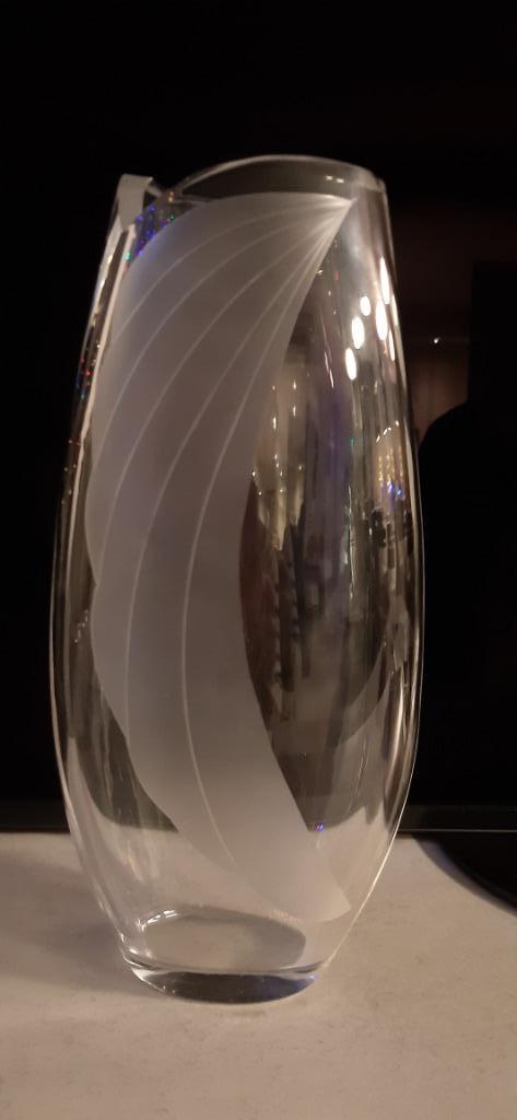 Val Saint-Lambert-heldere vaas met matte tekening (zeldzaam), Antiek en Kunst, Antiek | Glaswerk en Kristal, Ophalen of Verzenden