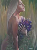 peinture à l'huile Flower Girl 2 (60x80cm), Enlèvement ou Envoi