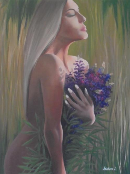 peinture à l'huile Flower Girl 2 (60x80cm), Antiquités & Art, Art | Peinture | Classique, Enlèvement ou Envoi
