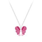 Zilveren kinderketting roze vlinder, Nieuw, Ketting, Ophalen of Verzenden
