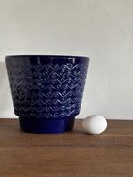 Vintage retro bloempot blauw glazuur keramiek, Rond, Binnen, Ophalen of Verzenden, Zo goed als nieuw