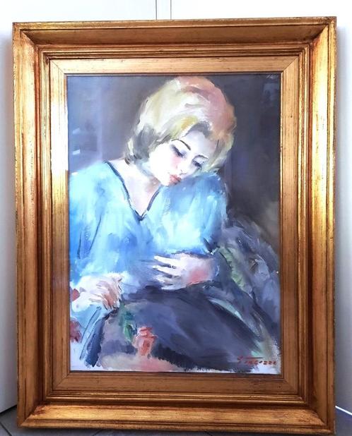 Gesigneerd oude olieverf op doek schilderij (94 x 74 cm), Antiek en Kunst, Kunst | Schilderijen | Klassiek, Ophalen