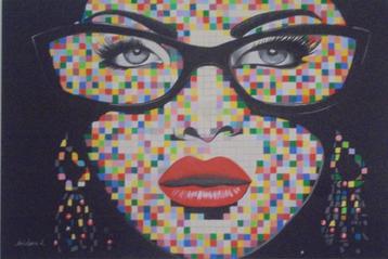 grande peinture à l'huile pop art mosaïque visage (120x80)