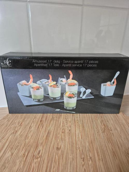 17 delige amuseset, Huis en Inrichting, Keuken | Servies, Nieuw, Overige typen, Effen, Glas, Ophalen of Verzenden
