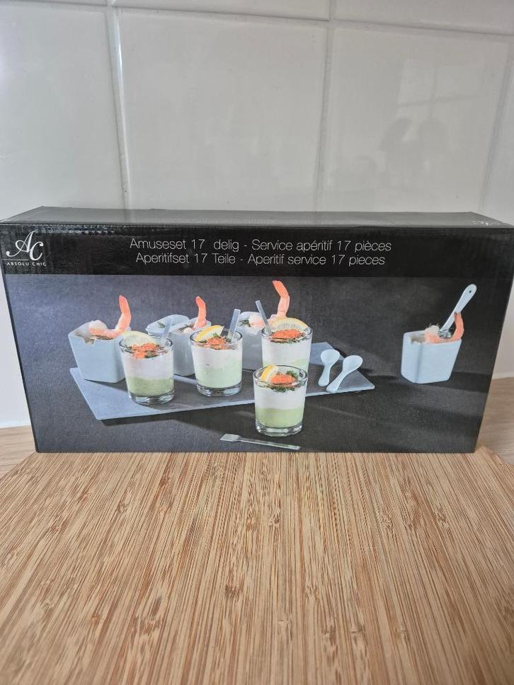 17 delige amuseset, Huis en Inrichting, Keuken | Servies, Nieuw, Overige typen, Effen, Glas, Ophalen of Verzenden