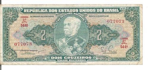 Brazilië 2 Cruzeiros 1955 P#157 Serie 544A 077073 XF-, Postzegels en Munten, Bankbiljetten | Amerika, Los biljet, Zuid-Amerika