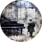 Piano zwart wit Muurcirkel 40x40 Metaal + Ophangsysteem, Huis en Inrichting, Woonaccessoires | Schilderijen, Tekeningen en Foto's