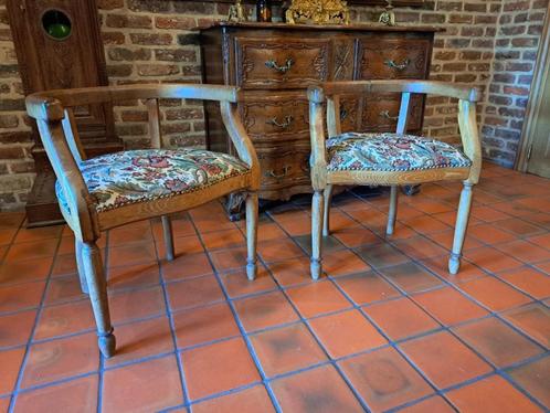 Rare paire de fauteuils de bureau en chêne de belle qualité., Antiquités & Art, Antiquités | Meubles | Chaises & Canapés, Enlèvement