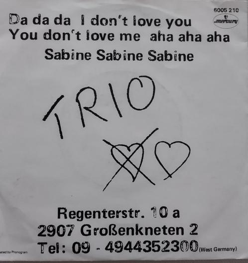 Trio - DA DA DA I don't love you..., CD & DVD, Vinyles Singles, Comme neuf, Single, Pop, 7 pouces, Envoi