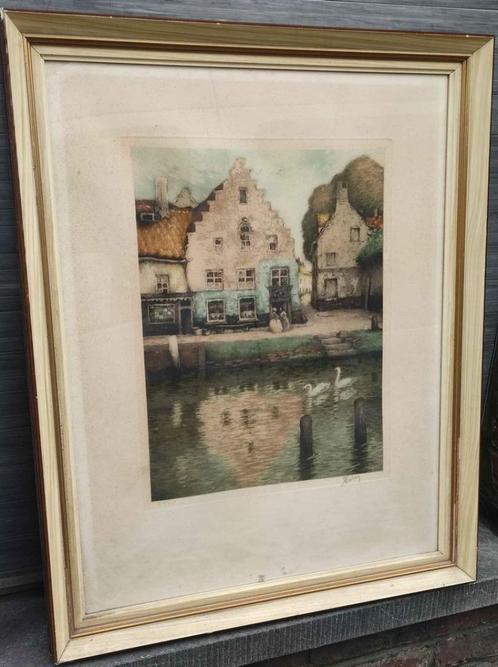 Gravure signe Jef codron, Antiek en Kunst, Kunst | Etsen en Gravures, Ophalen of Verzenden