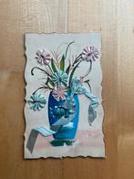 Zeer oude Nieuwjaarskaart vaas met stoffen bloemen, Verzamelen, Verzenden, Voor 1920, Ongelopen, Feest(dag)