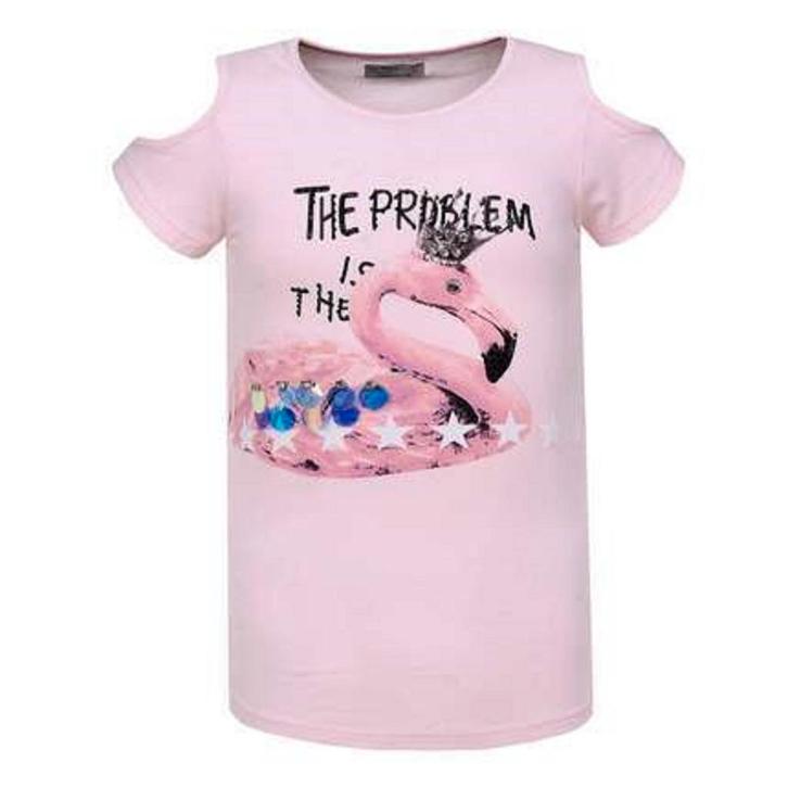 T-shirt flamingo open schouders roze 158, Kinderen en Baby's, Kinderkleding | Maat 158, Nieuw, Meisje, Shirt of Longsleeve, Ophalen of Verzenden