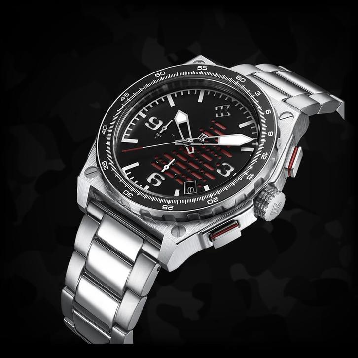 Alpha Sierra Whiskey Sport Nieuw t.w.v € 459 100% ORIGINEEL, Handtassen en Accessoires, Sporthorloges, Nieuw, Zilver, Waterdicht