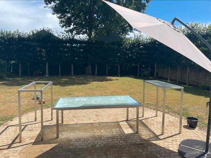 Inox tuinset - 1 eettafel met 2 zijtafels, Tuin en Terras, Tuinsets en Loungesets, Tuinset, Inox, Eettafel, Ophalen