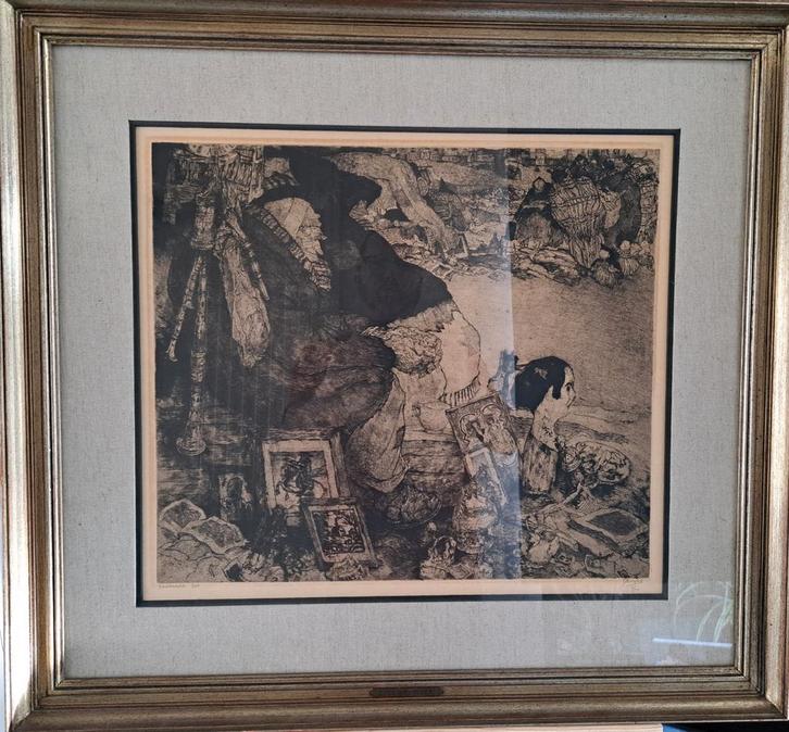 DE BRUYCKER Jules "Prondelmarkt Gent" ets, Antiek en Kunst, Kunst | Etsen en Gravures, Ophalen