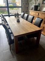 Stoelen zwart leder met eikenhouten poten, Ophalen, Gebruikt, Zwart, Hout