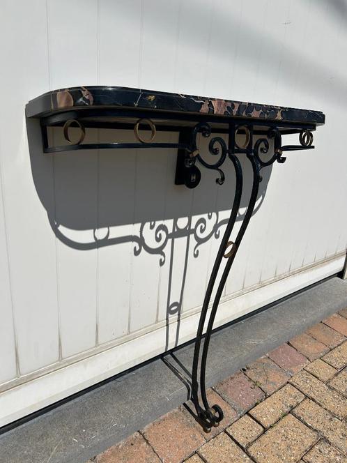 Portor wandconsole in smeedijzer en amber - circa 1940, Antiek en Kunst, Antiek | Meubels | Tafels, Ophalen