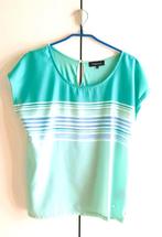 Te koop:Mooi turquoise t-shirt met streepjes, 40.Terre Bleue, Blauw, "Tere Bleue", Zo goed als nieuw, Zonder mouw