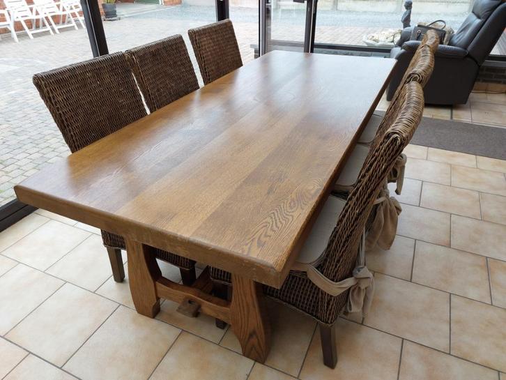 Mooie eiken tafel en 6 stoelen, Huis en Inrichting, Tafels | Eettafels, Gebruikt, 50 tot 100 cm, 200 cm of meer, Vijf personen of meer
