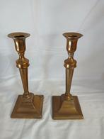 Duo koperen kandelaars sokkel vierkant, Antiek en Kunst, Ophalen of Verzenden, Koper