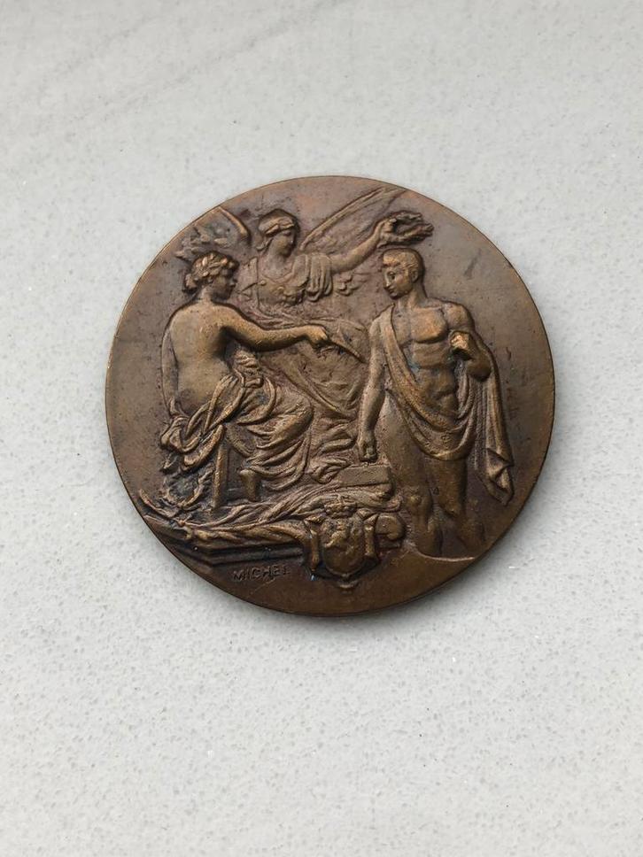 Bronzen medaille • Michel • vintage brons antiek, Postzegels en Munten, Penningen en Medailles, Ophalen