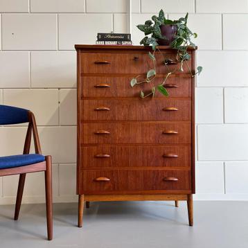 - Vintage hoge ladekast, Deens - beschikbaar voor biedingen