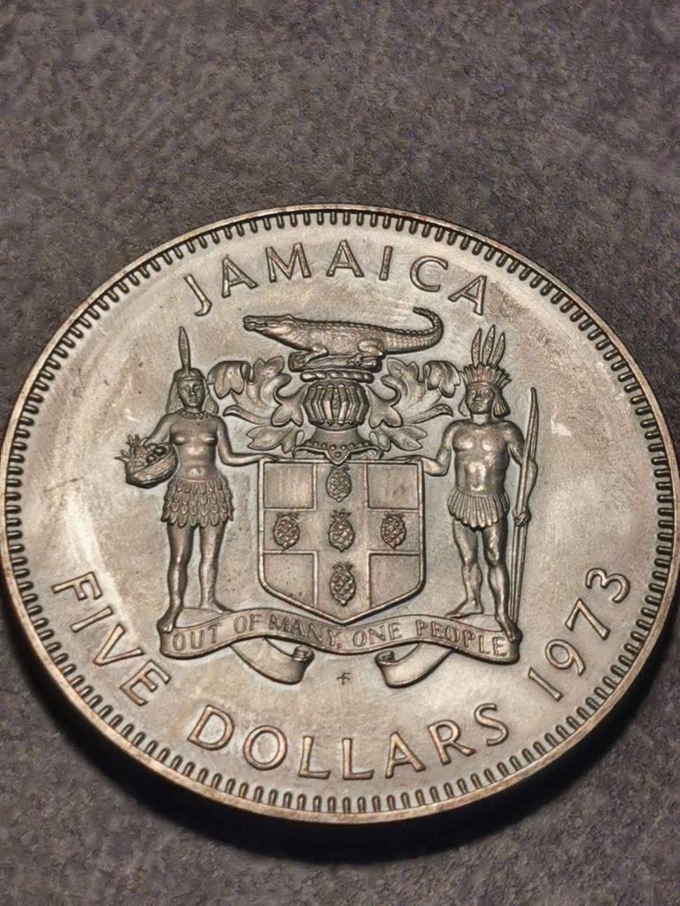 Jamaica,5 Dollars1973,(Rare6484 stuk)Zilver grote munt., Ophalen of Verzenden, Midden-Amerika, Losse munt, Zilver