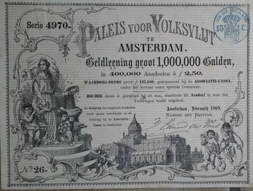 Paleis voor Volksvlijt te Amsterdam,  1869  - obligatie  beschikbaar voor biedingen