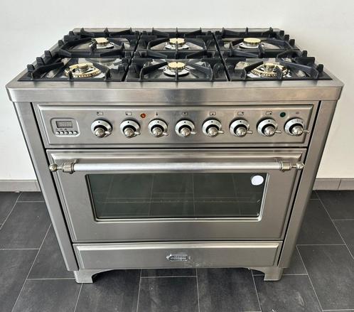 ❗ Poêle Boretti Majestic de luxe 90 cm en acier inoxydable 6, Electroménager, Cuisinières, Comme neuf, Autoportant, 5 zones de cuisson ou plus