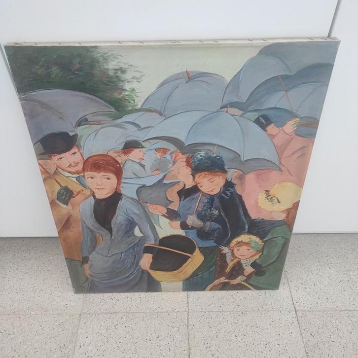 Fucetti – Paraplu’s in het Park, Antiek en Kunst, Kunst | Schilderijen | Klassiek, Ophalen of Verzenden