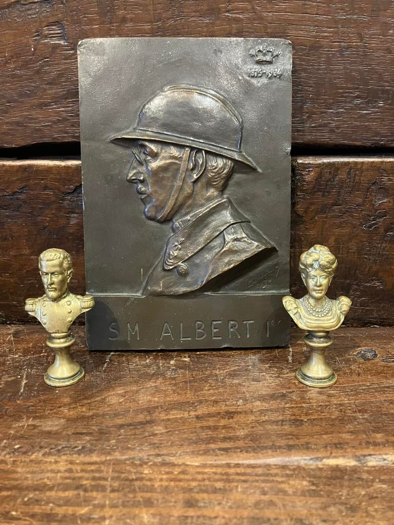 Albert 1er Roi Chevalier - Reine Elisabeth, Antiek en Kunst, Antiek | Brons en Koper, Brons, Ophalen of Verzenden