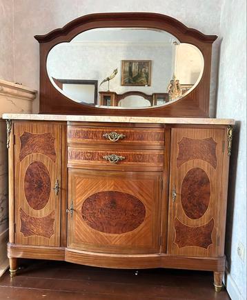 Vintage kast, retro met marmer blad en spiegel, Antiek en Kunst, Ophalen