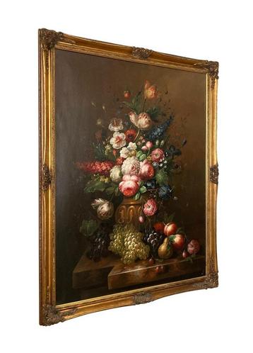 Grande huile sur toile nature morte aux fleurs 