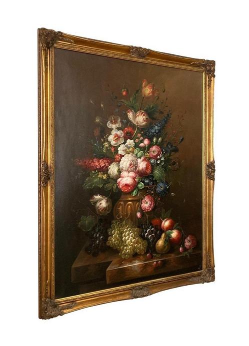 Grande huile sur toile nature morte aux fleurs, Antiquités & Art, Art | Peinture | Classique