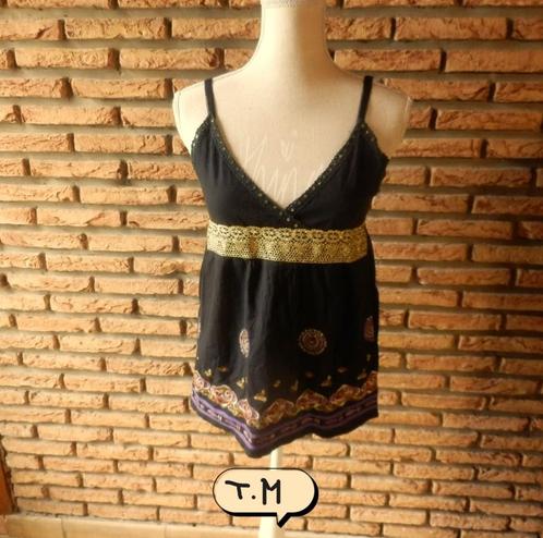 (144) - blouse femme t.38 noire dorée - smile -, Kleding | Dames, Blouses en Tunieken, Zo goed als nieuw, Maat 38/40 (M), Zwart
