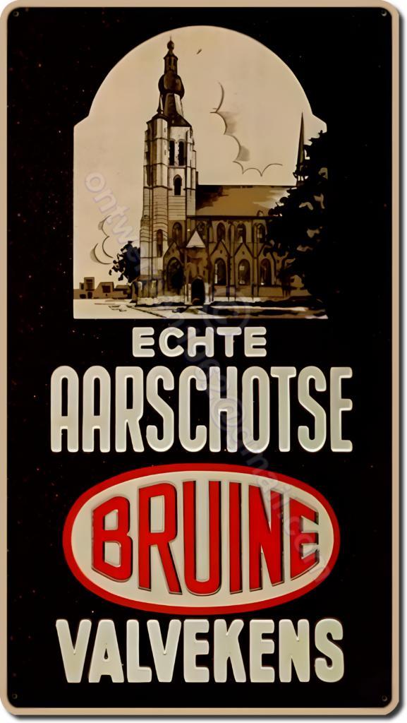 Aarschotse bruine retro ontwerp op dubbel metaal 90cmx50cm, Verzamelen, Merken en Reclamevoorwerpen, Zo goed als nieuw, Reclamebord