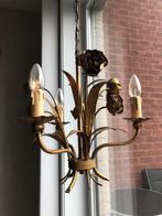 Kroonluchter en zijn wandlamp in goudkleurig metaal, vintage, Ophalen of Verzenden