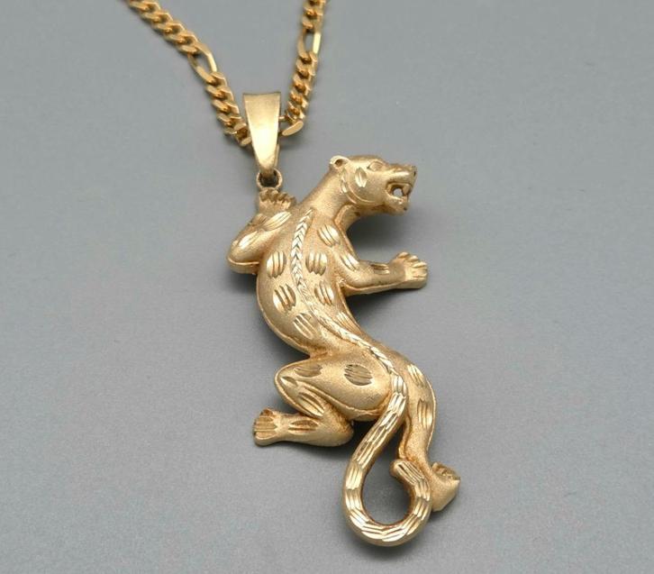 Gouden Luipaard / Panter hanger. 2025/615. 16.7 Gram., Handtassen en Accessoires, Kettinghangers, Zo goed als nieuw, Goud, Goud