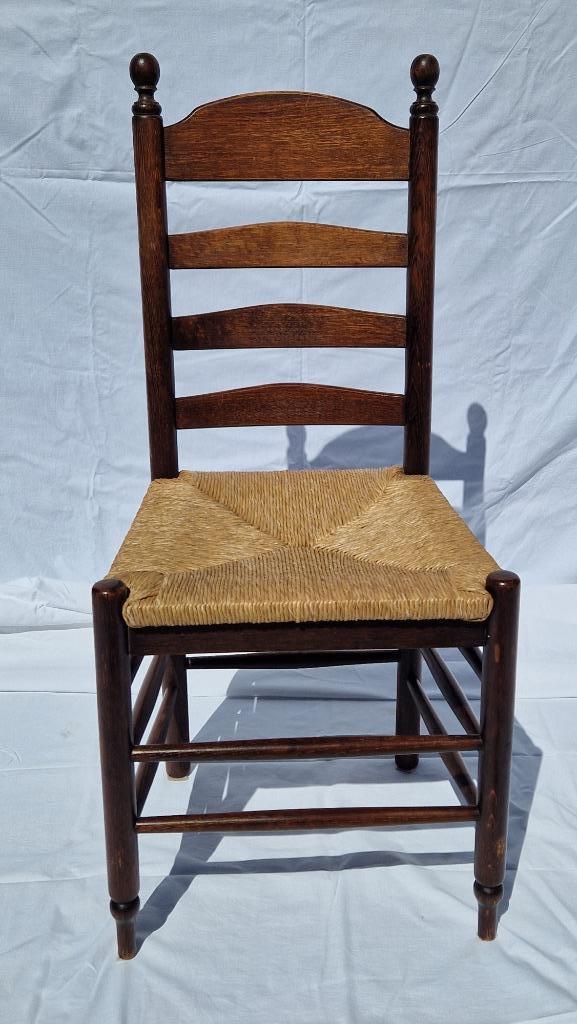 6 massief eiken ladderback stoelen of boerenstoelen, Huis en Inrichting, Stoelen, Zo goed als nieuw, Vijf, Zes of meer stoelen