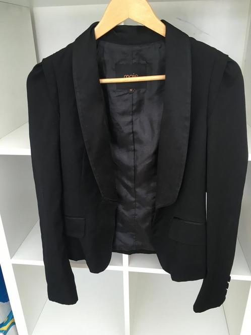 Zwart wollen jasje Maje met zijde maat S, Kleding | Dames, Jassen | Winter, Gedragen, Maat 36 (S), Zwart, Verzenden