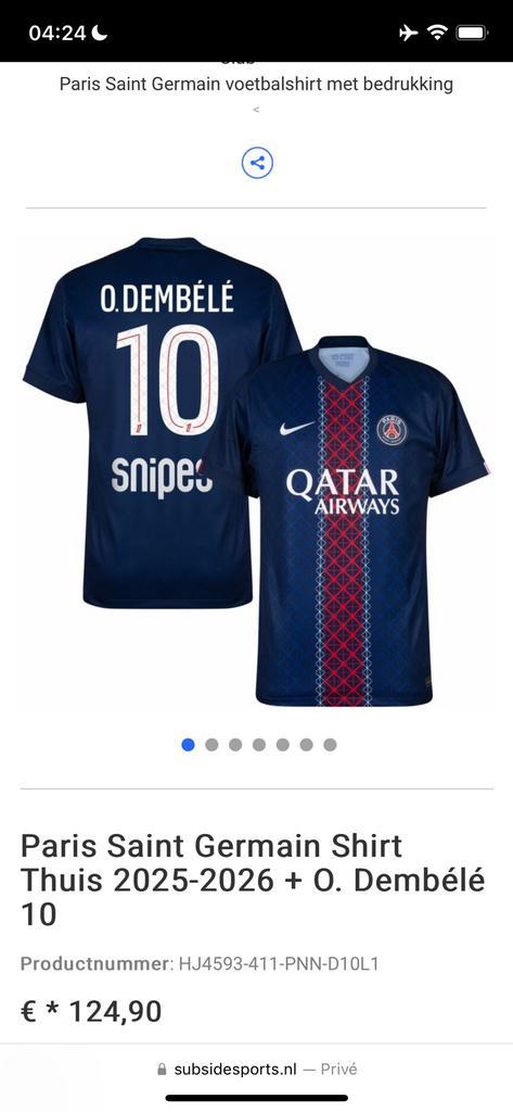 Paris-Saint Germain 2025/2026 Ousmane Dembele Ballon D’or, Sport en Fitness, Voetbal, Zo goed als nieuw, Shirt, Verzenden