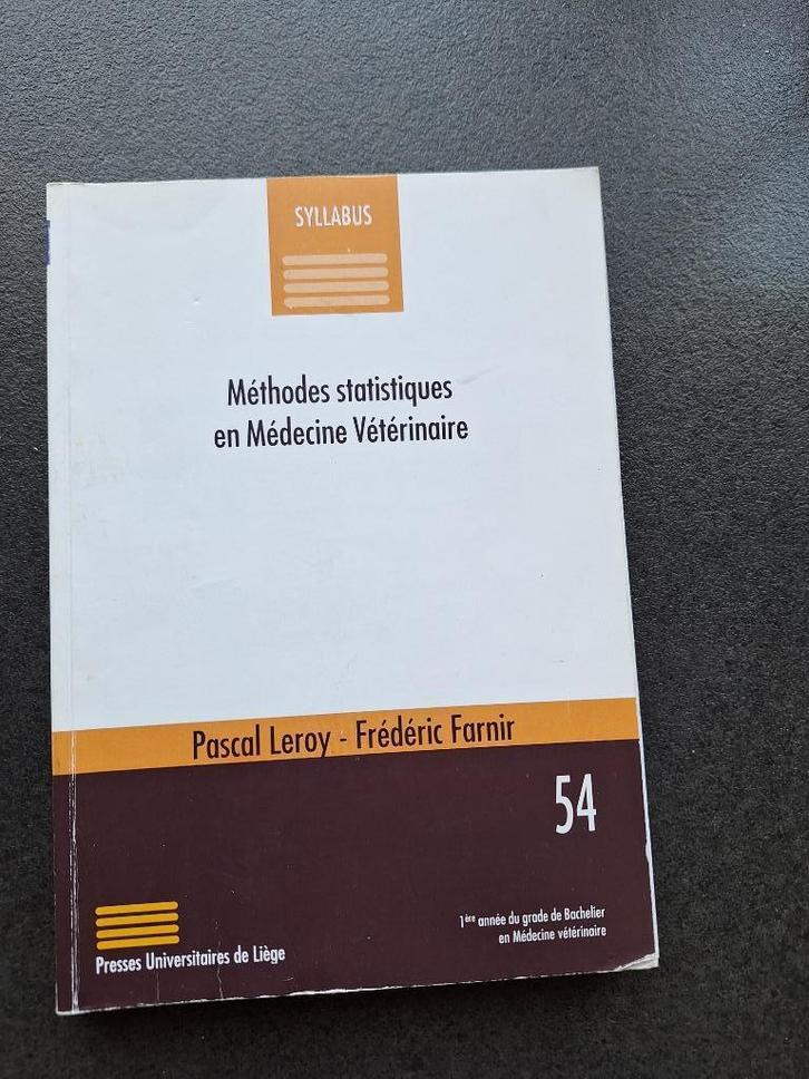Méthodes statistiques en médecine vétérinaire, Livres, Livres d'étude & Cours, Utilisé, Enseignement supérieur, Enlèvement ou Envoi