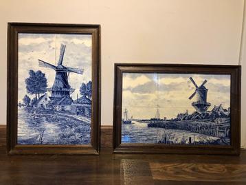 Antiek Delfts blauw 2 tegeltableau wandborden Jacob van Ruis beschikbaar voor biedingen
