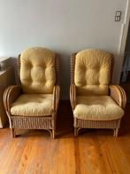 2 comfortabele Rieten zetels met stoffen kussens, Ophalen, Zo goed als nieuw, Eenpersoons, Riet of Rotan