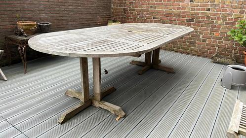 Grote teak tafel met 10 stoelen, Tuin en Terras, Tuinsets en Loungesets, Gebruikt, Tuinset, Teakhout, Meer dan 8 zitplaatsen, Eettafel