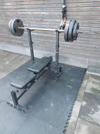 Verstelbare halterbank met stang en gewichten, Sport en Fitness, Ophalen, Gebruikt, Benen, Halterset