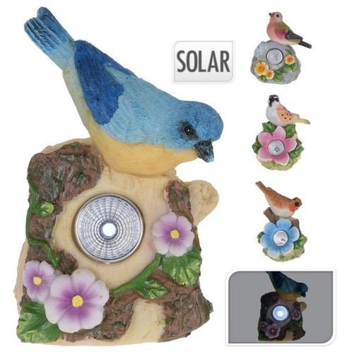 Polystone vogel met solarlamp 12 cm, Tuin en Terras, Tuinbeelden, Nieuw, Dierenbeeld, Steen, Ophalen of Verzenden
