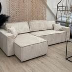Beige corduroy hoekbank, om te bouwen tot bed, Overige materialen, 250 tot 300 cm, 125 tot 150 cm, Velours côtelé