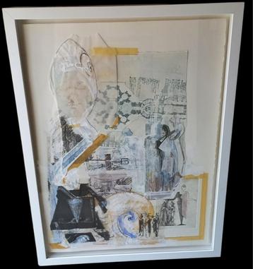 piece unique "collage". achter glas. beschikbaar voor biedingen
